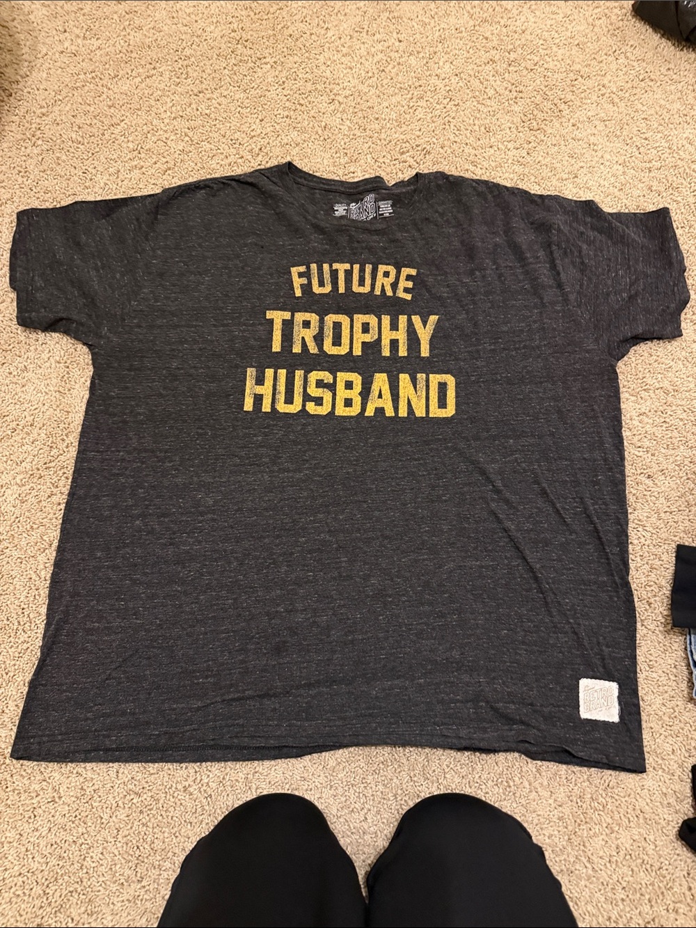 Original Retro Brand Charcoal Tee with Gold 'Future Trophy Husband' Print